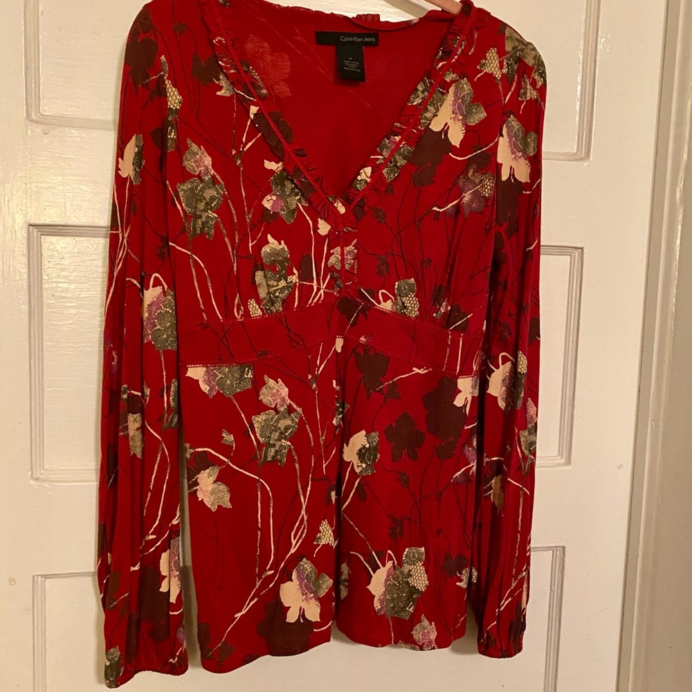 Calvin Klein long sleeve shirt Red Floral Size Medium